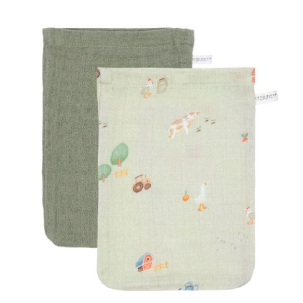 Little Dutch - Washcloths Set Muslin - Little Farm - Olive