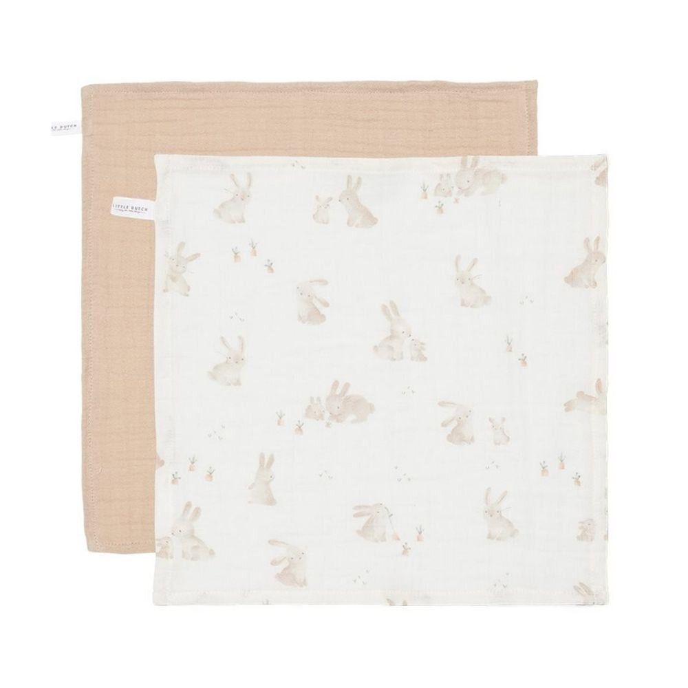 Little Dutch - Facecloths Set Muslin - Baby Bunny - Beige