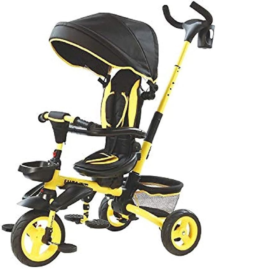 Factual Toys - Kids Tricycle With Sun Canopy, Parent Handle & Footrest - Yellow