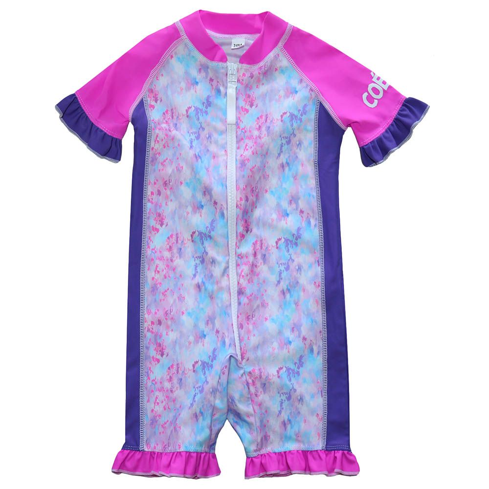 Coega Sunwear - Baby Girls Frill Swimsuit - Purple Abstract Drops