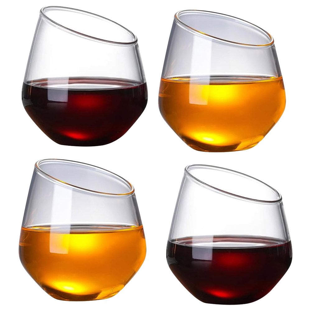 1Chase - Borosilicate Slanted Drinking Glass 350 ml - Pack of 4