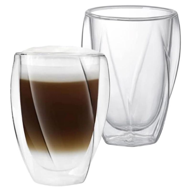 1Chase - Double Wall Twist Drinking Glass Cup - 350 ml - 2pcs