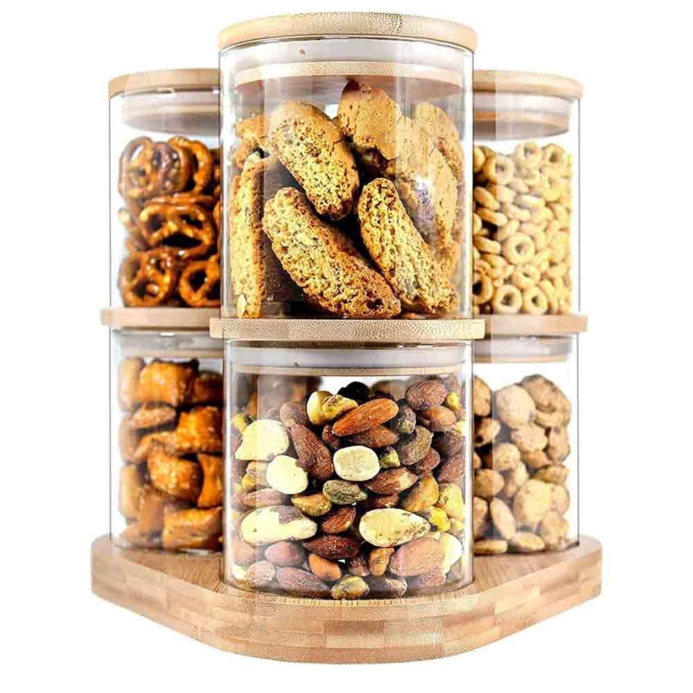 1Chase - Glass Food Storage Jars With Lids And Base - Pack of 7