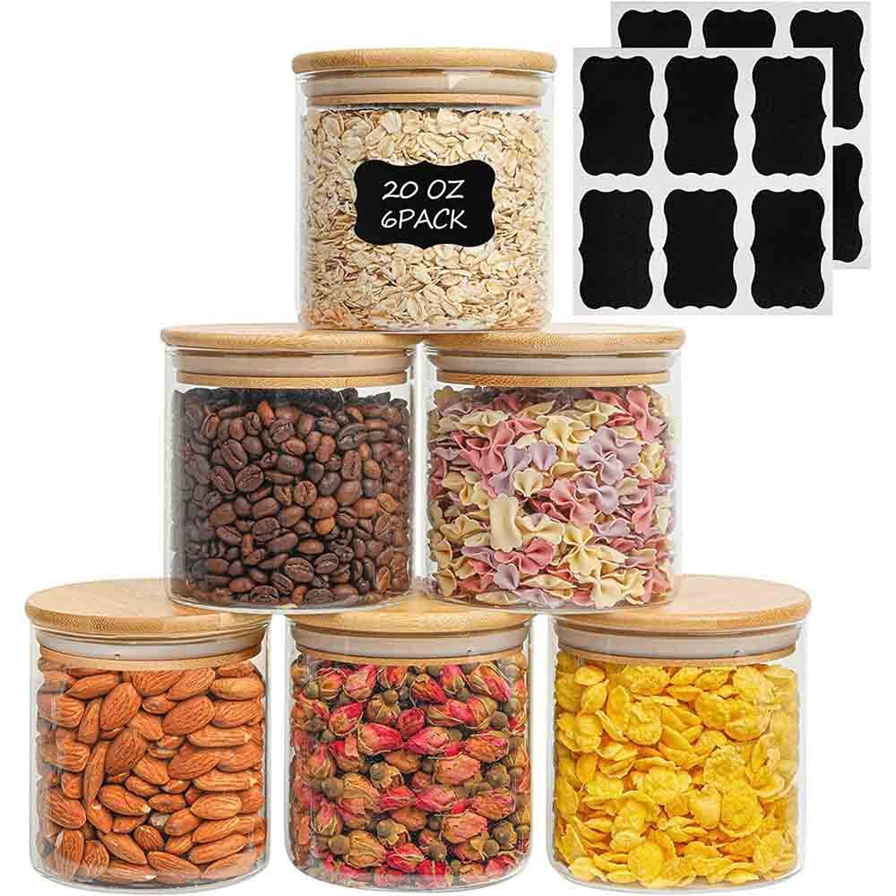 1Chase - Glass Round Food Storage Jar With Lid - 600 ml - Pack of 6