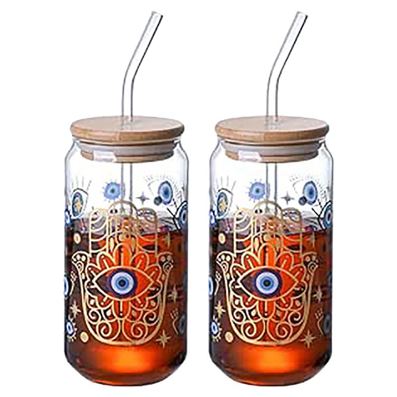 1Chase - Borosilicate Drinking Glasses - Evil Eye - 550 ml - Pack of 2