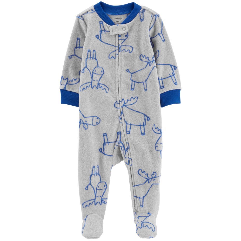 Carters - Moose Zip-Up Fleece Sleep & Playsuit - Grey