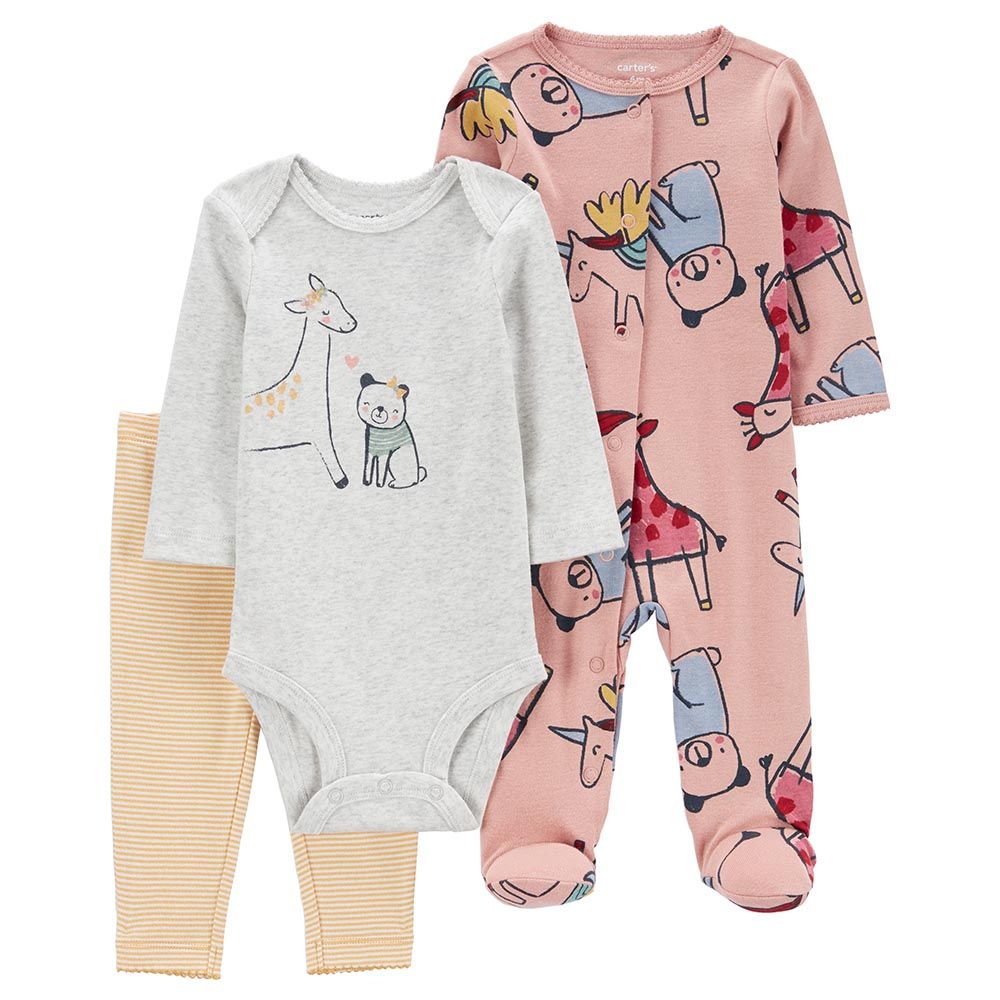 Carters - 3-pc-Set - Giraffe Sleepsuit w/ Bodysuit & Pants