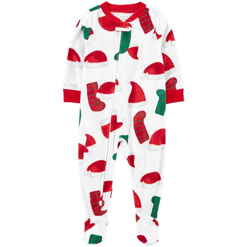 Carters - Santa Fleece Footie Sleepsuit - White