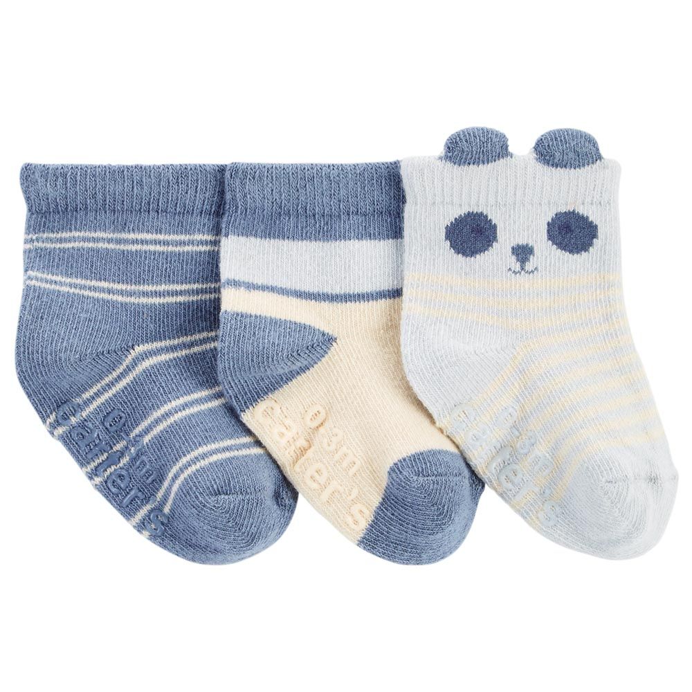 Carters - Panda Stripes Socks - Pack Of 3 - Blue/White