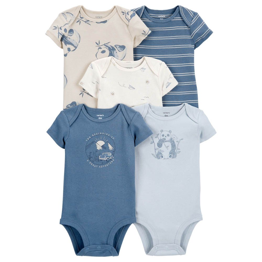 Carters - 5pc-Set - Short-Sleeve Bodysuits - Blue/White