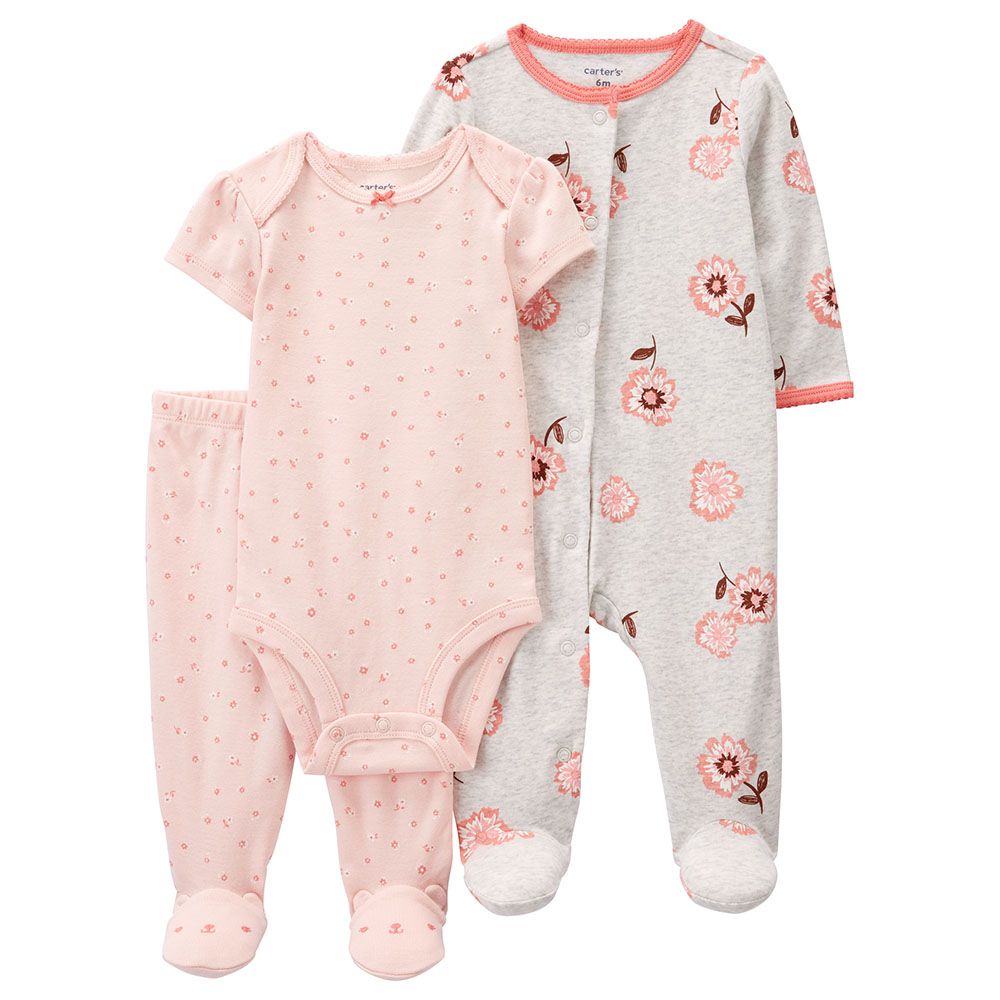 Carters - 3pc-Set - Floral Sleep & Play & Pants - Pink