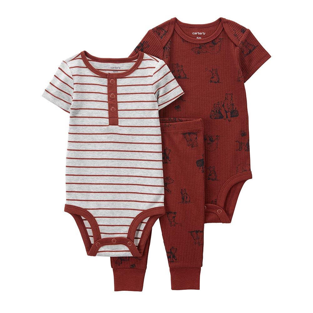 Carters - 3pc-Set - Little Character Bodysuit And Pants - Red/Grey