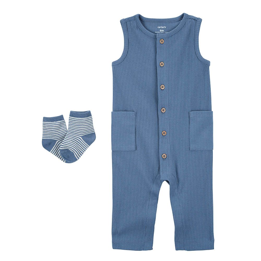 Carters - 2pc-Set - Jumpsuit And Socks - Blue