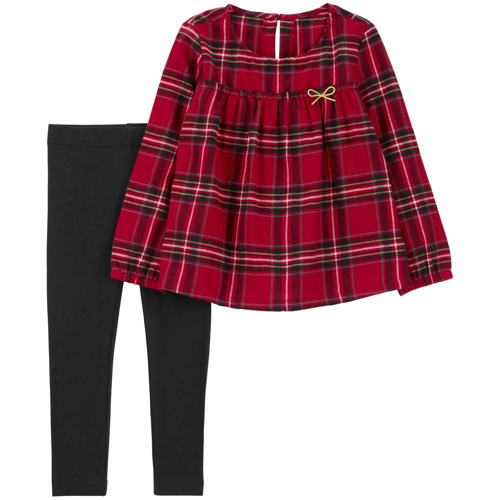 Carters - 2pc-Set - Baby Plaid Flannel Top & Leggings - Red/Black