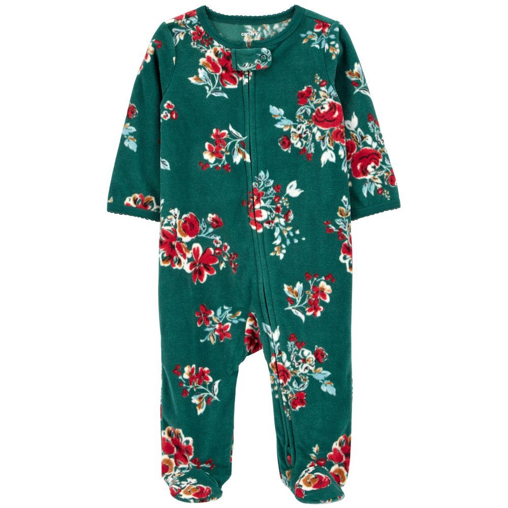 Carters - Floral Zip-Up Fleece Sleep & Playsuit - Green