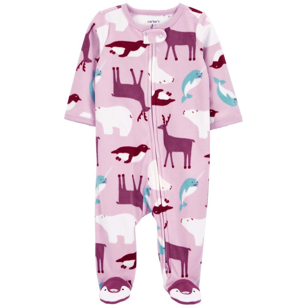 Carters - Animal Print Zip-Up Fleece Sleep & Playsuit - Purple