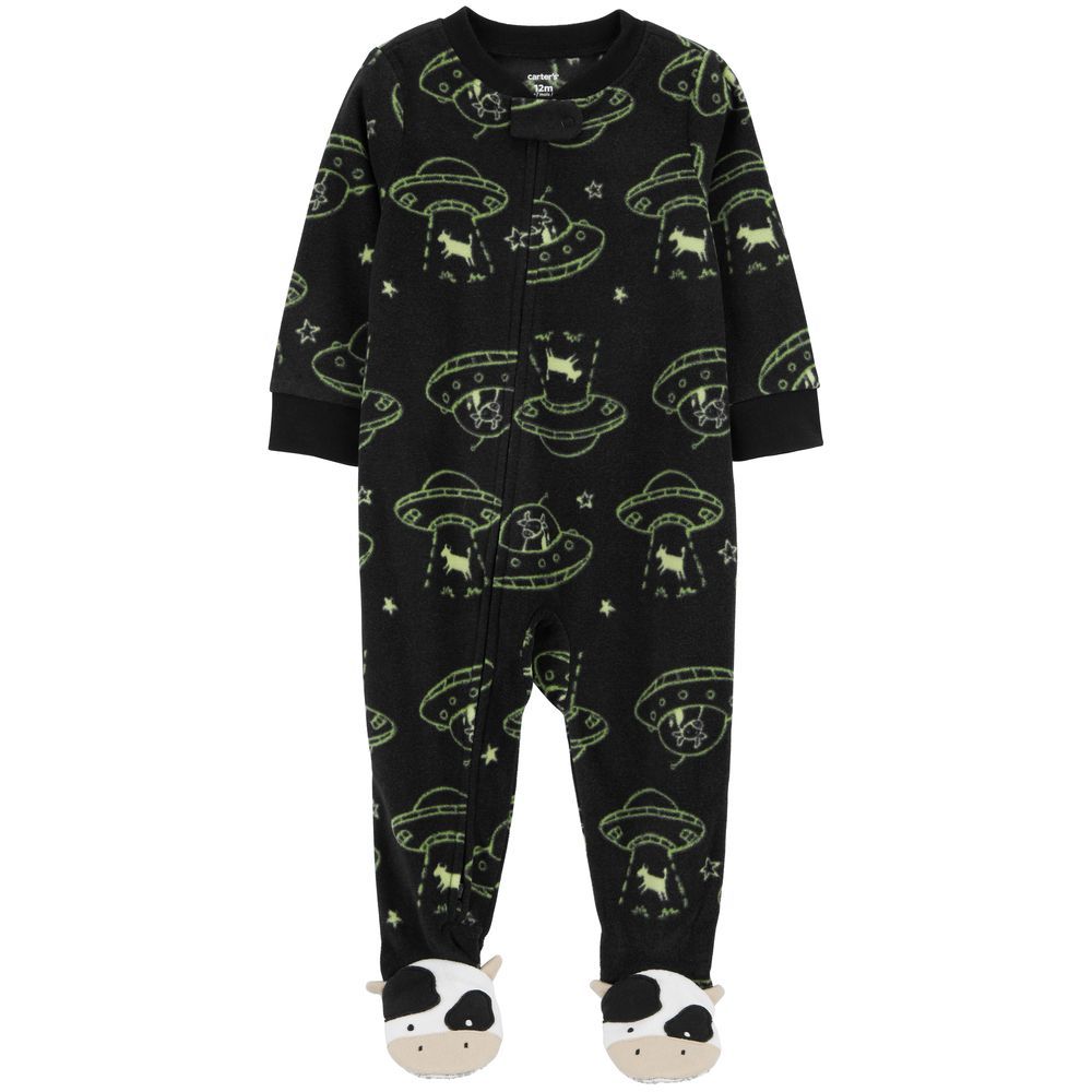 Carters - Baby Space Cow Fleece Footie Sleepsuit - Black