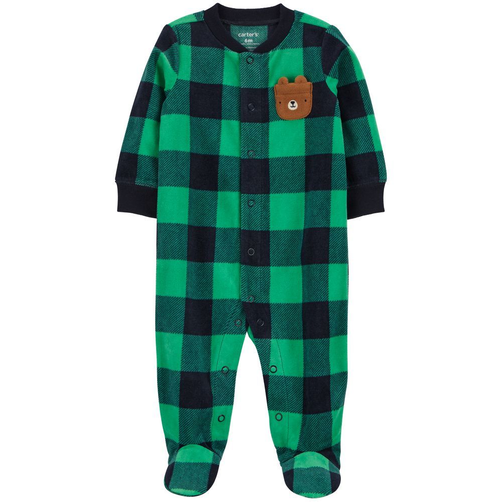 Carters - Bear Zip-Up Fleece Sleep & Playsuit - Plaid