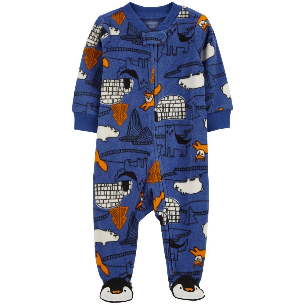 Carters - Animal Print Zip-Up Fleece Sleep & Play Pyjamas - Blue