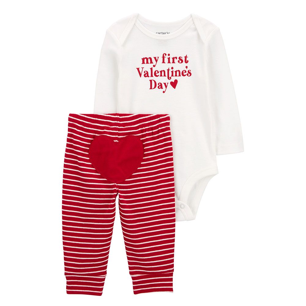 Carters - 2pc-Set - My First Valentine's Day Bodysuit And Pants - White/Red