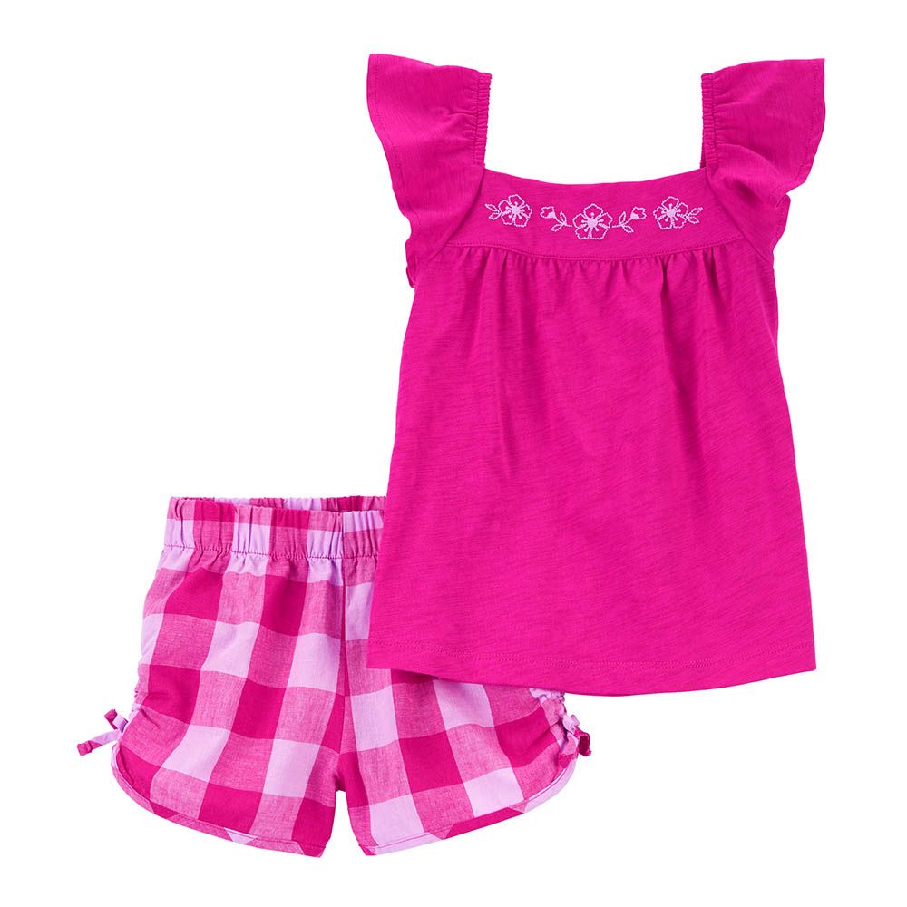 Carters - 2pc-Set - Baby Flutter Top and Gingham Short Set - Pink