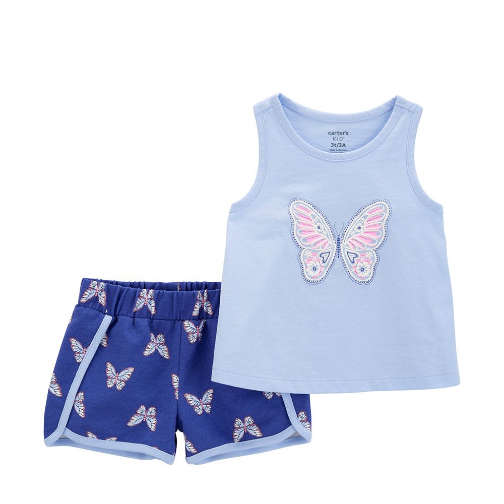 Carters - 2pc-Set - Girls Butterfly Tank and Short Set - Blue