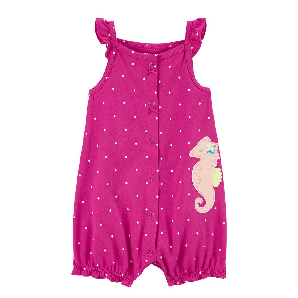 Carters - Girls Seahorse Snap-Up Cotton Romper - Pink