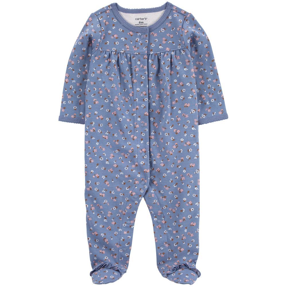 Carters - Floral Snap-Up Cotton Sleep & Playsuit - Blue