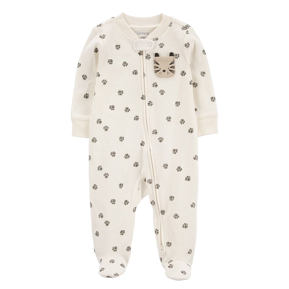 Carters - Boys Paw Print 2-Way Zip Sleep and Play Suit - Ivory