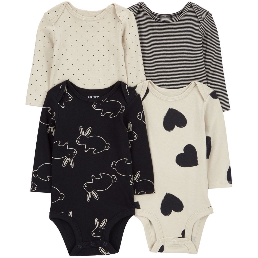 Carters - 4pc-Set - Long Sleeve Bodysuits - Black/White