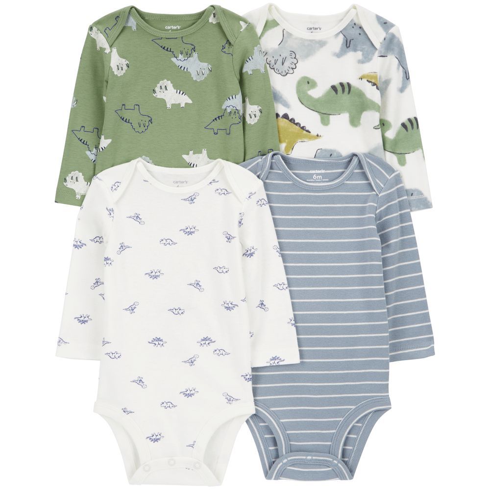 Carters - 4pc-Set - Long Sleeve Dinosaur Bodysuits