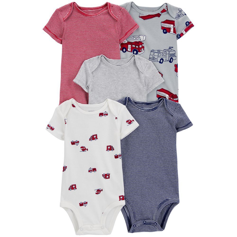 Carters - 5pc-Set - Short Sleeve Vehicle Print Bodysuits