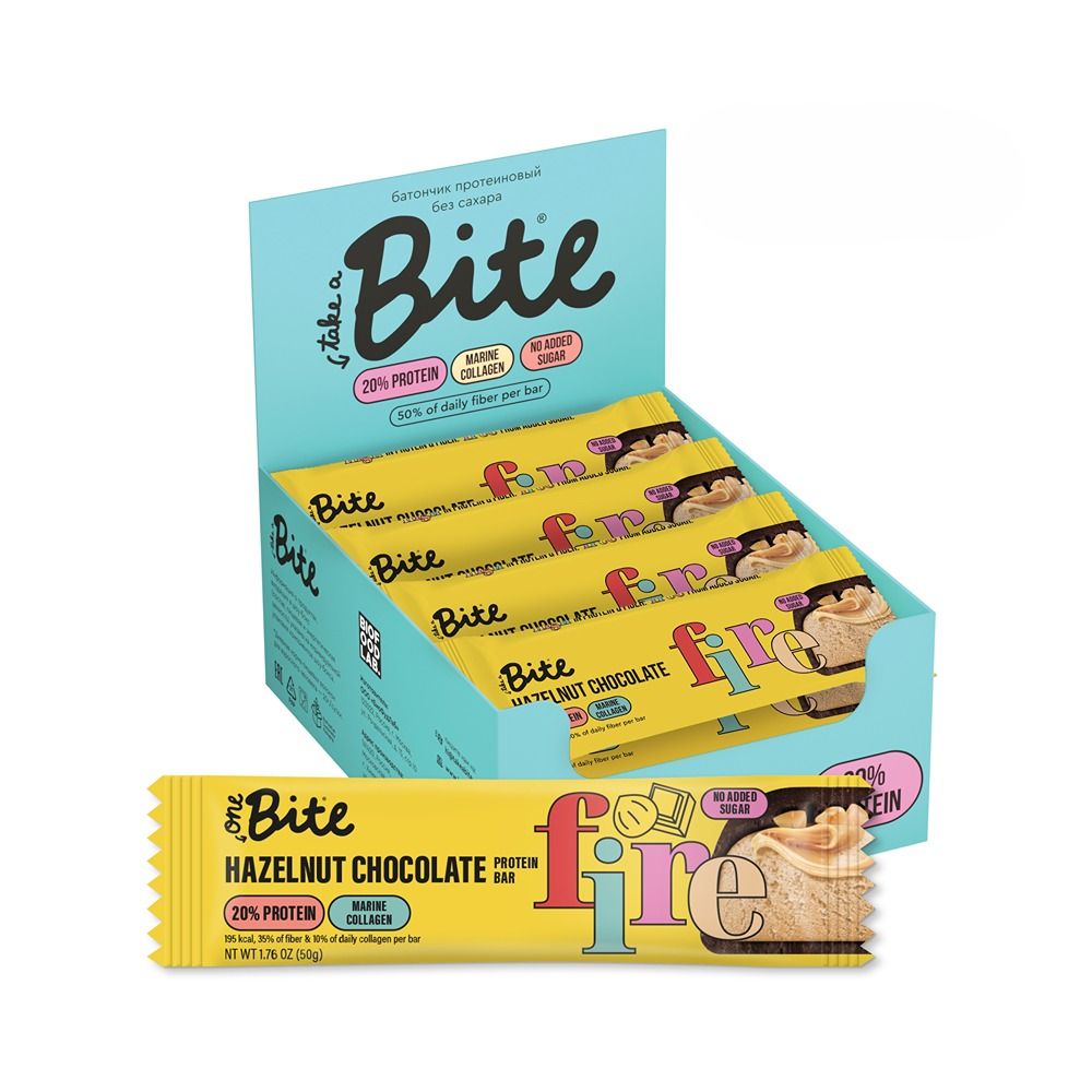 One Bite - Protein & Collagen Bar - Hazelnut and Chocolate - 50g - Pack of 16