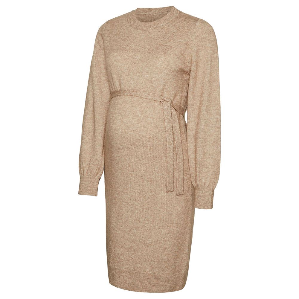 Mamalicious - Long Sleeves Knit Dress - Natural Melange