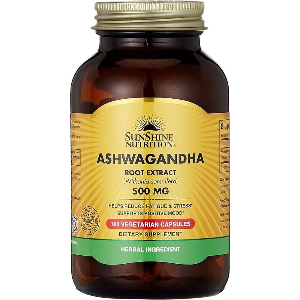 Sunshine Nutrition - Ashwagandha Root Extract Dietery Supplement 500Mg 100 Caps