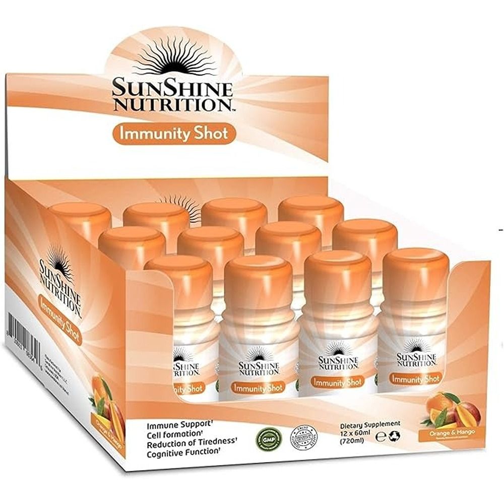 Sunshine Nutrition - Immunity Shot Dietary Supplement Orange & Mango 60ml x 12 Bottles