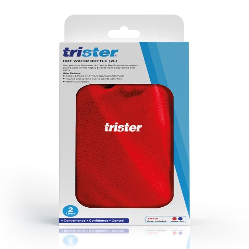 Trister - Hot Water Bottle With Cover - Red - 2 L