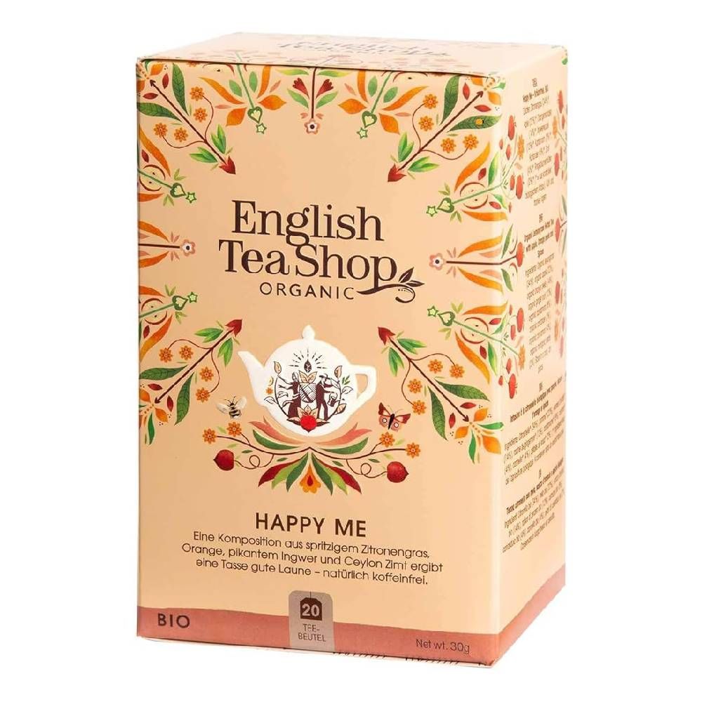 English Tea Shop - Organic Happy Me Tea W/ Orange, Spicy Ginger & Cinnamon 30g - Pack of 20