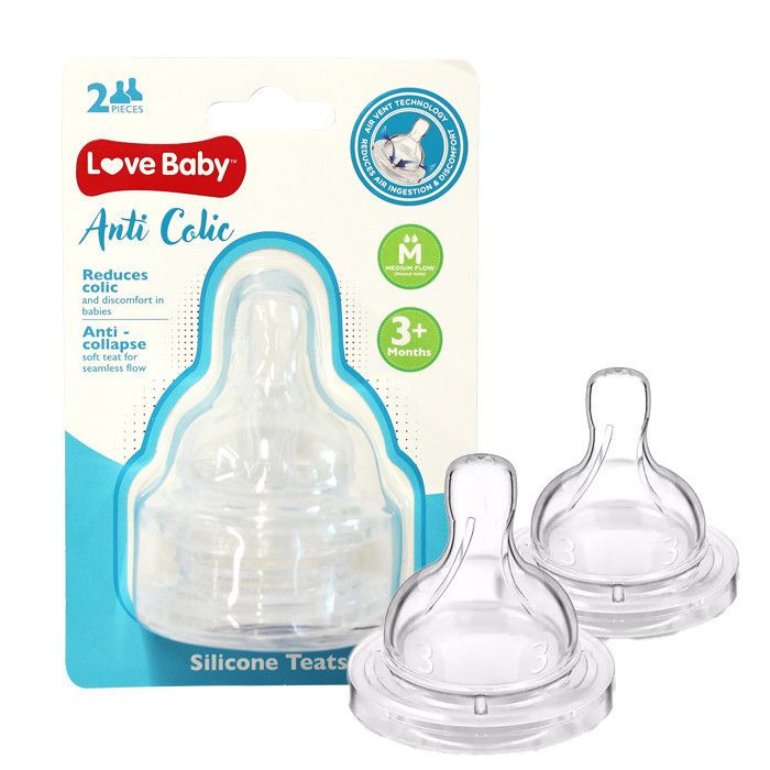 Love Baby - Anti-Colic Silicone Teats - Medium Flow - Pack of 2 - Clear