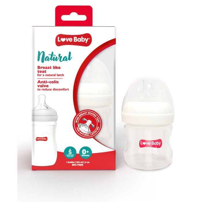 Love Baby - Natural Feeding Bottle - Slow Flow - 120ml - Clear