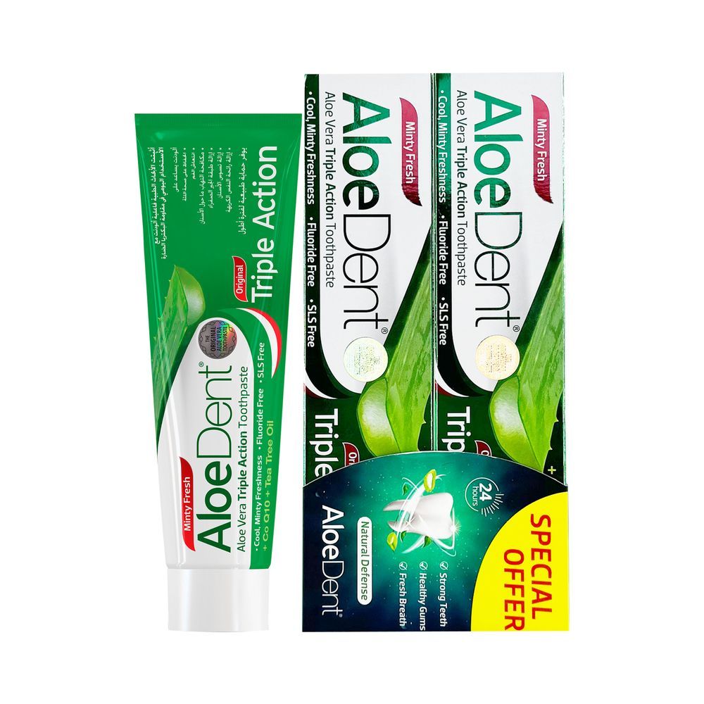 AloeDent - Triple Action Toothpaste Infused With CO Q10 - Pack of 2 - 100ml