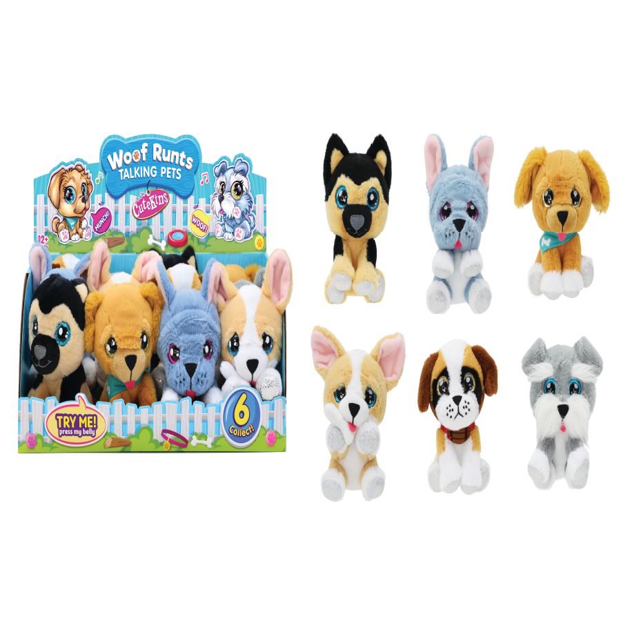 Funville - Cutekins Woof Runts Talking Plush Pet - 12 cm - Style May Vary - 1 Pc