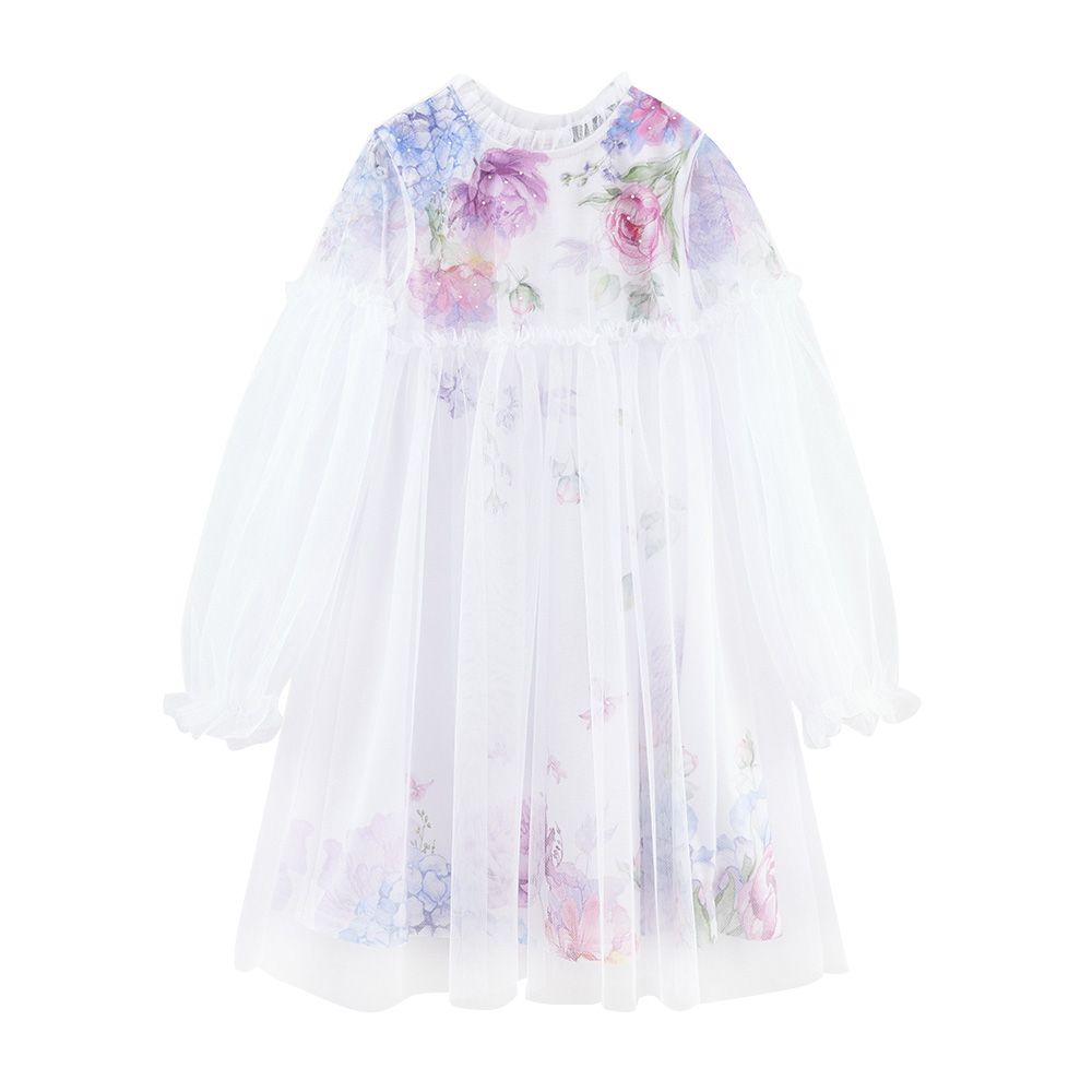 Bell Bimbo - Girls Floral Design Event Dress - White