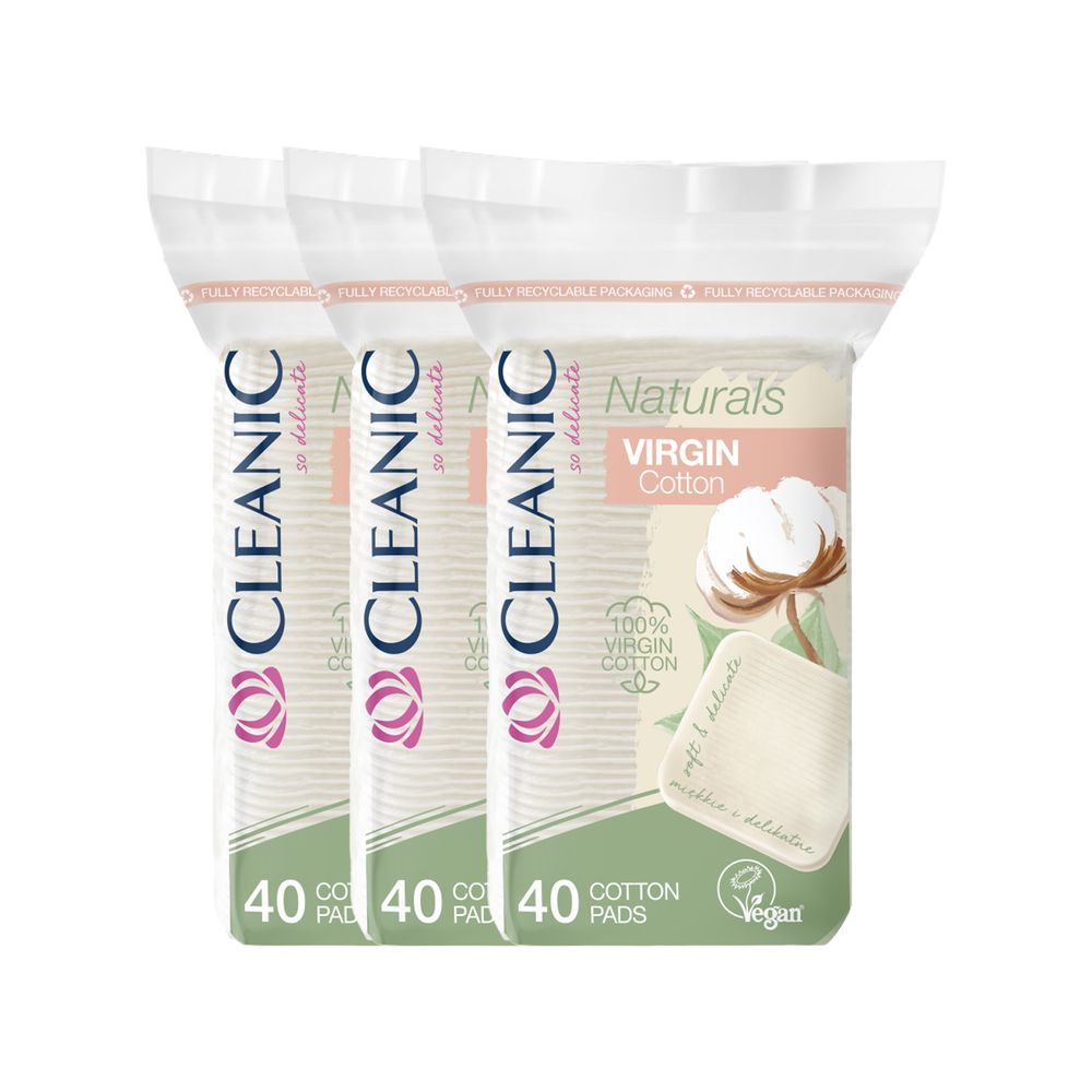 Cleanic - Naturals Virgin Cotton Pads - Pack of 3 - 120pcs