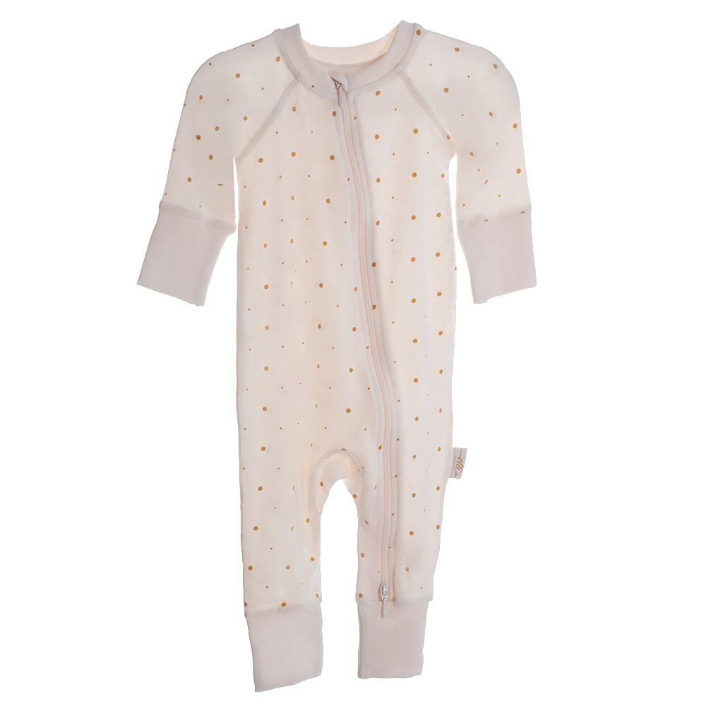 Elli Junior - Bamboo Two Way Zip Pyjamas w/ Golden Dots - Beige