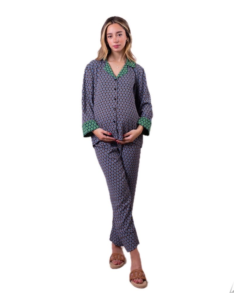 Oh9Shop - 2pc-Set - Geometric Lola Maternity Sleepwear - Blue