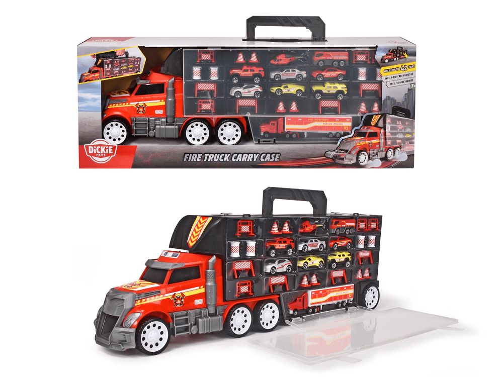 Dickie - Fire Truck Carry Case With 9 Die-Cast Car Set