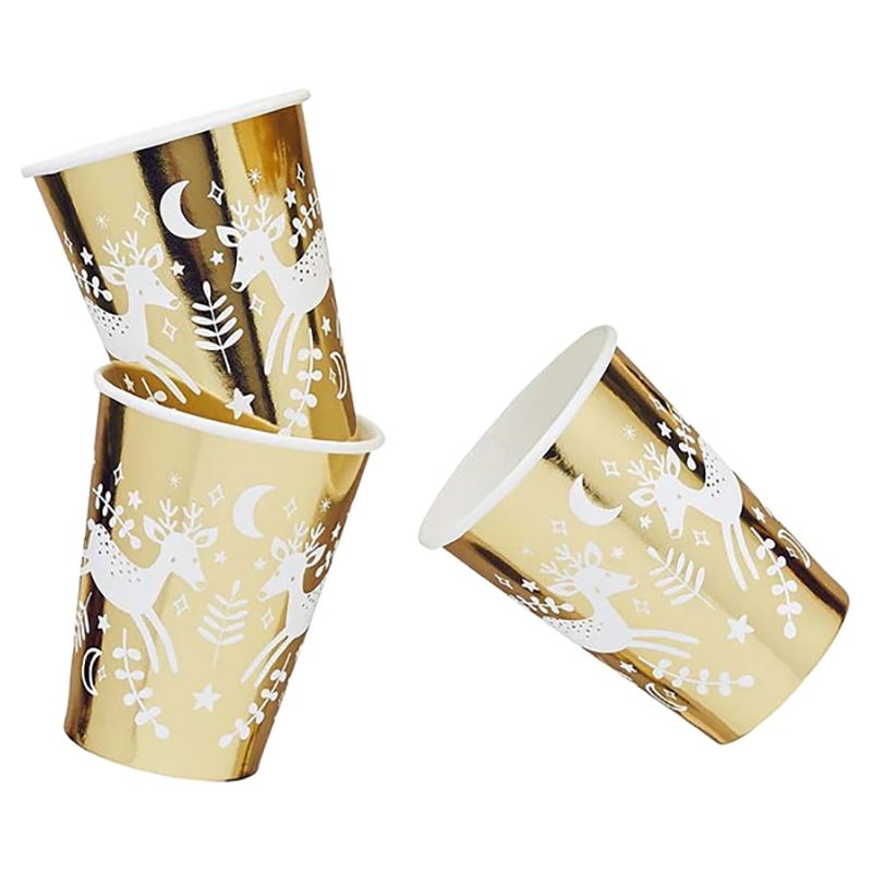 Hootyballoo - Reindeer Gold Foil Paper Cups - 8pcs