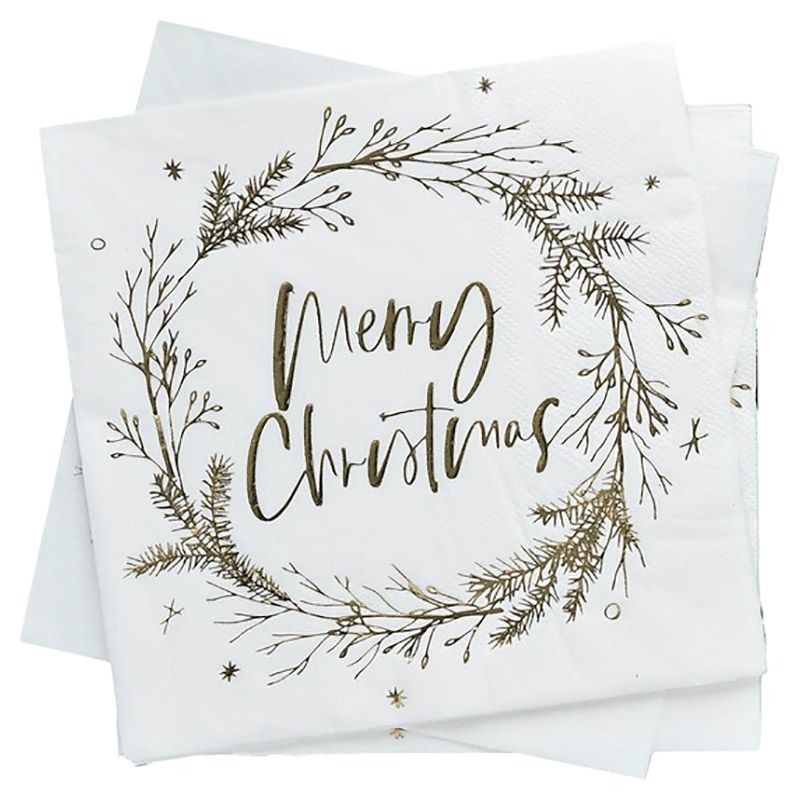 Hootyballoo - Foiled Merry Christmas Wreath Napkins - 16pcs