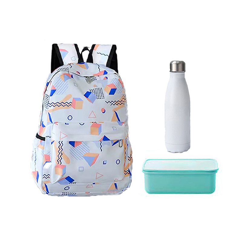 Star Babies - School Backpack W/ Eco Friendly Lunch Box W/ Spoon & Fork, Stainless Steel Water Bottle 600ml - White